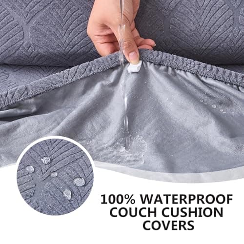 Genina 100% Waterproof Couch Cushion Covers for Pets - Stretch Sofa Seat Cover for Dogs Jacquard Non Slip Sectional Couch Covers Sofa Slipcovers Washable (3 Pieces, Dark Gray) - Thumbnail 3