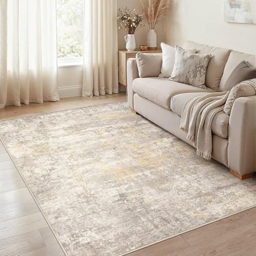 cotiled 5x7 Area Rugs for Living Room - Washable Neutral Abstract Carpet Non Slip Soft Rug for Bedroom & Dining Table, Robot Vacuum & Pet Friendly Floor Decor Gold/Grey/Brown - Image 1