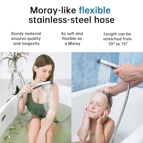 G-Promise All Metal 10 Inches Rainfall Shower Head with Handheld Spray Combo, 3 Settings Diverter, Adjustable Extension Arm with Lock Joints, 71 Inches Stainless Steel Hose (Chrome) - Thumbnail 5