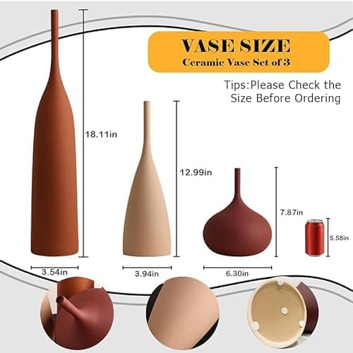 DecoVlog Ceramic Vases Set of 3, Modern Boho Vases for Centerpiece Decor, Matte Minimalist Decorative Vases for Home Decor, Living Room, Bookshelf, and Entryway Table Decor (Multicolor-1) - Thumbnail 2