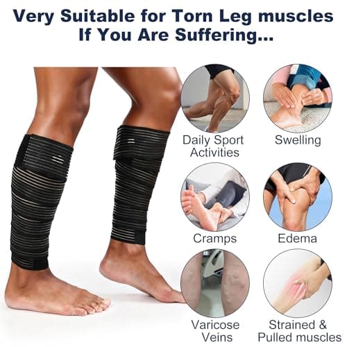 Wrap Around Calf Brace, Adjustable Elastic Bandage Sleeve for Lower Legs, Thigh, Ankle, Compression Sleeves Support for Varicose Veins, Edema, Swelling, Soreness, Shin splints, 1 Pair Calf Guards 70.87″‌ Black - Thumbnail 5