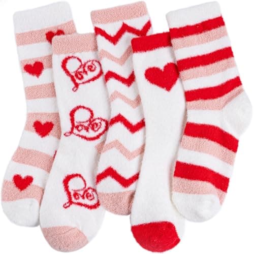 HONGTEYA Valentines Day GIfts Fuzzy Socks for Women Girls Cozy Soft Warm Winter Fluffy Slipper Socks Galentines Day Gifts
