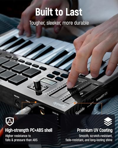 Synido 25 Key USB MIDI Keyboard Controller with 8 Drum Pads, Professional Mini Midi Keyboard with OLED Screen, Beat Maker Machine for Music Production, Black, TempoKey K25 - Thumbnail 4