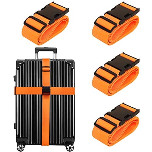 Luggage Straps for Suitcases TSA Approved Travel Belt 4 Pack by Chelmon(Orange) - Image 1
