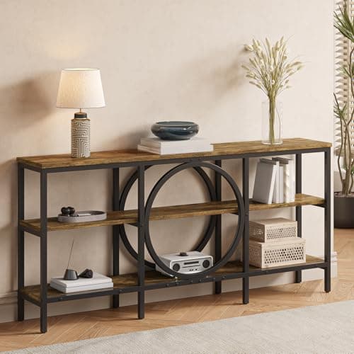 Tarnorci Black Entryway Table, 66.9‘’ Modern Farmhouse Decor Console Table Antique Furniture 3-Tier Living Room Storage Cabinet (Vintage Brown+Black) - Image 1