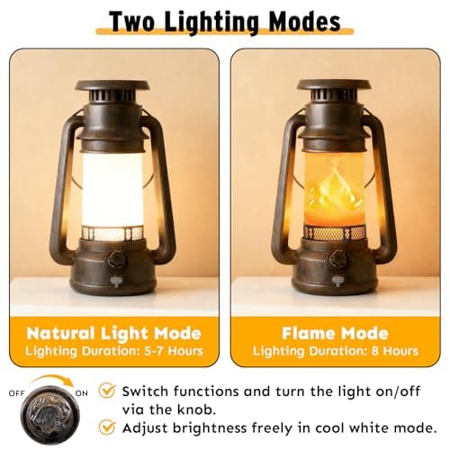 2 Modes Solar Lanterns Outdoor Waterproof, Rechargeable LED Flame Solar Lanterns Decorative Outdoor, Vintage Lantern Hanging Solar Lights for Yard, Porch, Camping, Patio, Garden, Cabin, Gifts (2 Pack) - Thumbnail 2