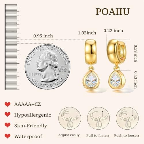 Gold Dangle Earrings Small Chunky Earrings for Women Trendy 14K Gold Plated Hypoallergenic Cute Thick Huggie Hoops Earring Jewelry for Women Gifts - Thumbnail 6