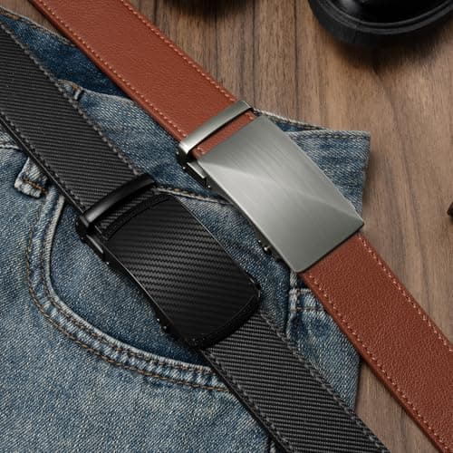 Zitahli Ratchet Belt for Men - 2 Packs Leather Mens belt For Gift Men Dress and Casual,Trim to Fit Size 28"-36" - Thumbnail 3