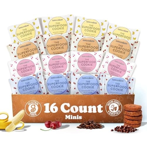 Love + Chew Mini Vegan Cookies, Gluten Free, 3-4g Plant Based Protein Per Cookie, Healthy Snacks for Adults and Kids, Individually Wrapped Cookies, Variety Pack, 16 Pack - Image 1
