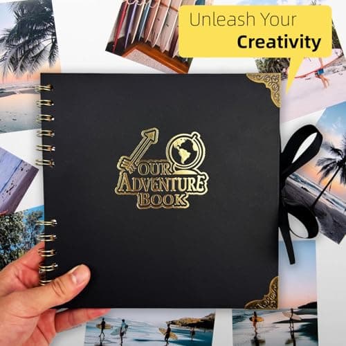 AIPASA Scrapbook Album, Our Adventure Book, Scrap Book Photo Albums, Photobook Memory Books, Scrapbooking Albums Ideal for DIY Scrapbook Journal, Travel Gift, Art & Craft Projects (Black, 8x8 Inch) - Thumbnail 6