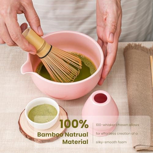 Matcha Whisk Set, Ceramic Bowl Matcha Kit & Handcrafted Bamboo Chasen, Complete 5 Pcs Matcha Set Whisk and Bowl, Stainless Steel Sifter, Bamboo Scoop & Holder for Matcha Lovers - Thumbnail 5