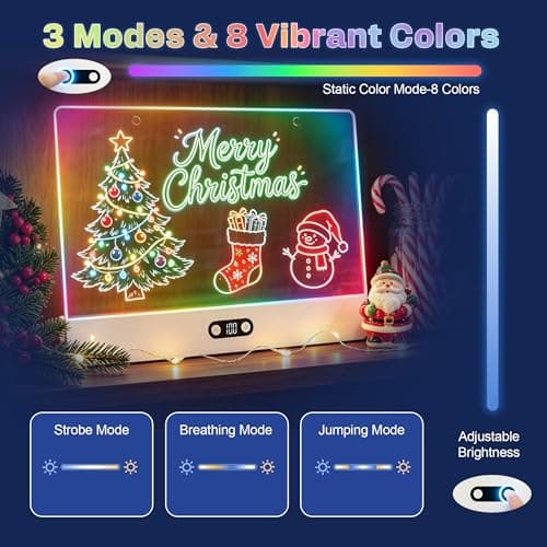 16" LED Drawing Board for Kids, Rechargeable Neon Light Up Drawing Board, Glow Doodle Board, LED Note Board, Dry Erase Board, 8 Markers, Birthday Gifts for Kids Teens Boys Girls - Thumbnail 2