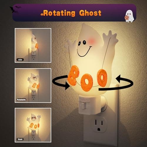JandCase Ghost Night Light, 3000K Night Lights Plug into Wall,Cute & Funny Halloween Night Light for Kids,Plug in Ghost Nightlight with 360° Rotatable for Halloween Party Decor,1 Pack - Thumbnail 3