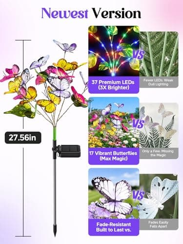 BONLION Solar Lights Outdoor, 3 Pack Solar Garden Lights with 111 Colorful LEDs & 51 Realistic Silk Butterflies, IP65 Waterproof Outdoor Solar Light for Yard Patio Garden Decor, Gifts for Mom Grandma - Thumbnail 3
