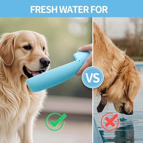Dog Water Bottle, Leak Proof Portable Puppy Water Dispenser, Travel Puppy Water Bowl, Foldable Transparent Dog Water Bottle for Pets Outdoor Walking, Hiking, Travel, Food Grade Plastic - 19oz Blue - Thumbnail 6
