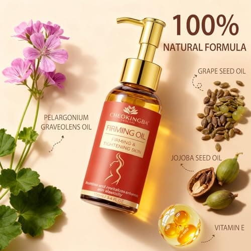 CHEOKINGBA Body Firming Oil: Fast Absorbing Firming & Hydrating Skin Care with Jojoba, Grapeseed & Geranium Oils, Vitamin E | 3.4 Fl Oz Moisturizing Treatment Oil for Tightening After Shower - Thumbnail 5