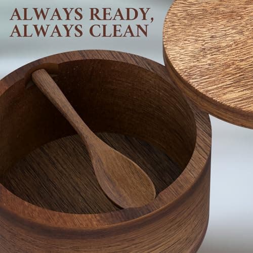Set of 2 Acacia Wood Salt Container with Built-in Spoon, Elegant Salt Holder with Magnetic Swivel Lid, Each Salt Cellar Box Capacity 6OZ for Kitchen to Storage Pepper, Spice or Favorite Seasonings - Thumbnail 4