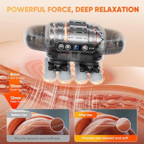 HOTU Massage Gun Deep Tissue, 16-Head Back Massager for Body Muscle Pain Relief, 3 Modes & 30 Intensities Portable Electric Quiet Multi Mini Handheld Percussion Massagers Leg/Waist/Shoulder/Hip/Foot - Thumbnail 2