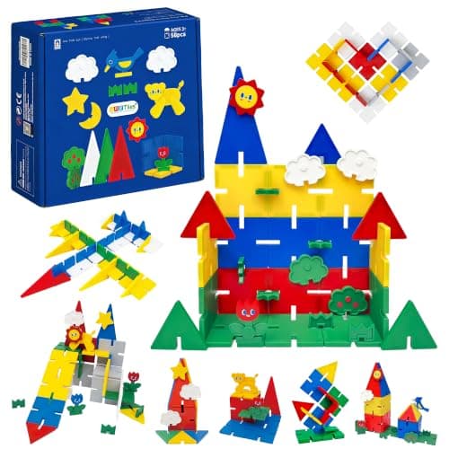 YRZtiles Magnetic Tiles Building Blocks - MagFlake Interlocking 3D STEM Toy for Toddlers & Kids, Hybrid Snowflake Construction Set with Garden & Cat Accessories, (58 Pcs)