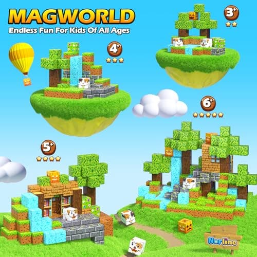 Norline Magnetic Blocks - 100PCS Build Mine Magworld Forest Cottage Set, Kids Building Toys for Boys Girls Age 3-5 4-8 5-7, Construction Craft Sensory Toys Birthday Gifts for 3+ Years Old - Thumbnail 4