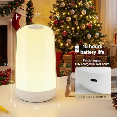 FRIDEKO HOME 2 Pack RGB Touch Bedside Lamp for Nightstand, 3 Color Temperatures Rechargeable Battery Night Light, Dimmable Mood Lighting for Bedroom Living Room Nursery, Breastfeeding, Kids, Adult - Thumbnail 4