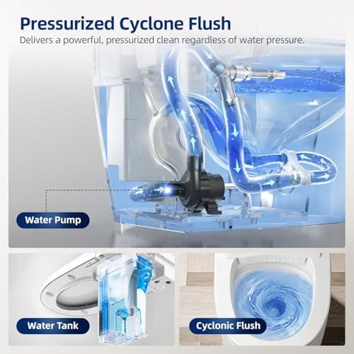 RekeSmt Commercial Grade Smart Toilet with Built-in Tank and Pump - 12” Rough-in, Low Water Pressure Solution, Heavy Duty Smart Bidet Toilet with Knob Control, Foot Sensor Flush, Blackout Flush - Thumbnail 3
