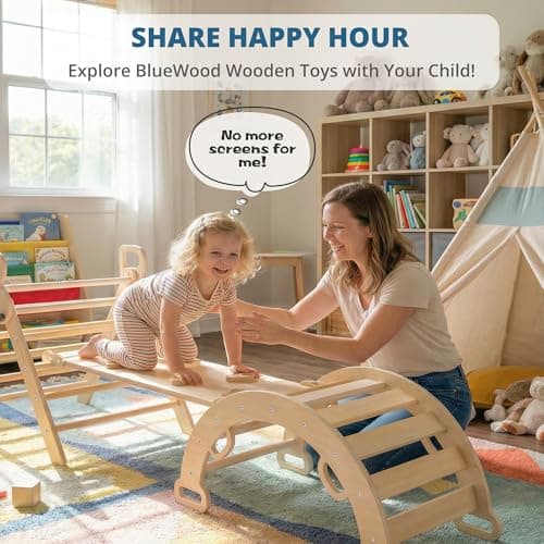 BlueWood Pikler Triangle Set, Toddler Wooden Climbing Toys Indoor 7in1 Climber, Foldable Kids Climbing Toys, Montessori Play Jungle Gym with Arch, Ramp, Ladder (Natural) - Thumbnail 6