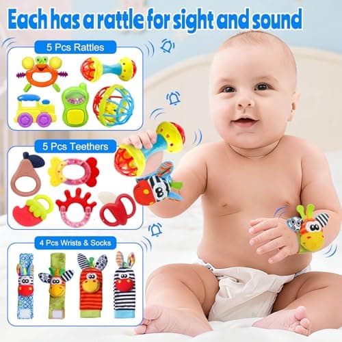 Baby Toys 0-6 Months - Baby Rattles Teething Toys 3-6 Month Infant Toys 6-12 Months Teether Toy 3 4 5 6 Month Old Newborn Essentials Must Haves Wrist Socks Toddler Stocking Stuffers Christmas Gifts - Thumbnail 2