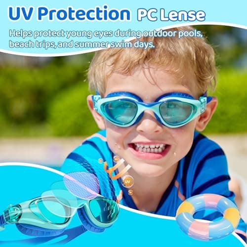 Vvinca Kids Swim Goggles for Boys Girls Age 6-14, Anti-Fog UV Protection Clear Swimming Goggles, Leak-Proof Kids Pool Goggles with Easy Side-Pull Adjustment for Toddler Youth Pool Water Swimming - Thumbnail 6