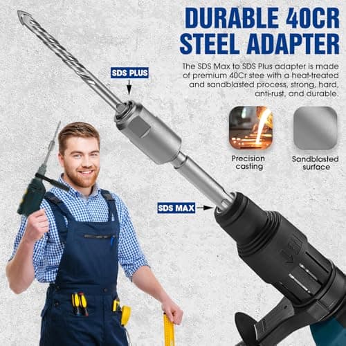 SDS-Max to SDS-Plus Adapter,Rotary Hammer Connection Adapter Bits,Hammer Drill Adaptor for Quick Change Shank Drill Converter Tools(Silver) - Thumbnail 4
