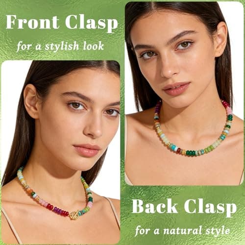 SHANTYSON Colorful Beaded Necklace for Women Rainbow Gemstone Bead Chokers Toggle Boho Natural Stone Trendy Surfer Necklaces Summer Beach Jewelry - Thumbnail 5
