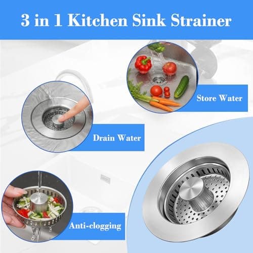 Upgraded 3-in-1 Kitchen Sink Drain Strainer with Solid Brass Core, Fast-Drain Pop-Up Sink Stopper, 304 Stainless Steel, Removable Anti-Clog Basket, for US Standard 3-1/2'' Drains - Thumbnail 5