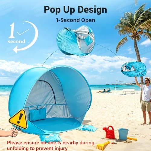 Baby Beach Tent Pop Up Baby Tent with UV Protection - Portable Infant Shade Canopy, Must-Have Beach Baby Essentials (Blue, 32.7" x 28.5" x 30.7") - Thumbnail 4