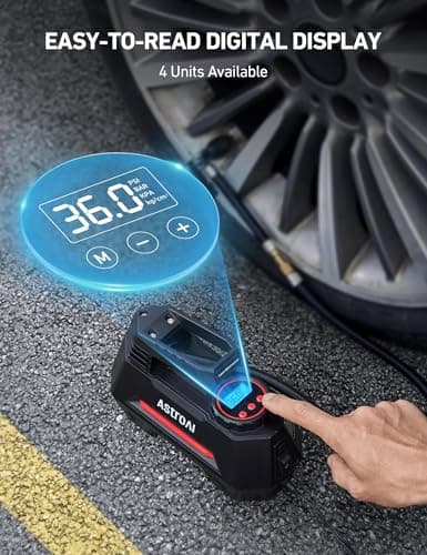AstroAI Tire Inflator Portable Air Compressor Tire Air Pump for Car Tires - Car Accessories, 9.8Ft Cord-12V DC-Powered Auto Pump with Digital Pressure Gauge, LED Light for Bicycle, Balloons, Red - Thumbnail 5