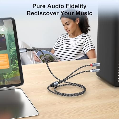 J&D USB C to 1/4 Audio Cable, Type C to Dual 6.35mm Male Jack Plug Adapter Car Auxiliary Stereo Speaker Cord, Compatible with iPhone 16/17 Series, Galaxy S25/24, Laptop, 6.6 Feet - Thumbnail 4