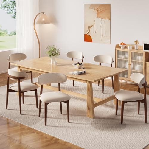 EURUIS Modern Wooden Dining Chairs Set of 6, Fabric Upholstery Kitchen Chairs Farmhouse Dining Room Side Chairs for Restaurants, Cafes, Patio, Easy Assembly, Beige - Image 1