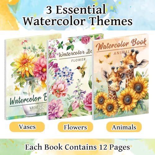 Kalysky 8.5 * 11" Watercolor Workbook,3 Watercolor Coloring Books for Adults,Water Color Book kit for Adults Beginner,160GSM Cold Press Textured Thick Paper - Thumbnail 2