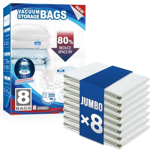 TAILI 8 Pack Vacuum Storage Bags for Comforter and Blankets, Jumbo Vacuum Seal Bags for Bedding 40x31 Inch, Space Saver Bags for Clothes, Pillows, Saving More Closet Space - Image 1