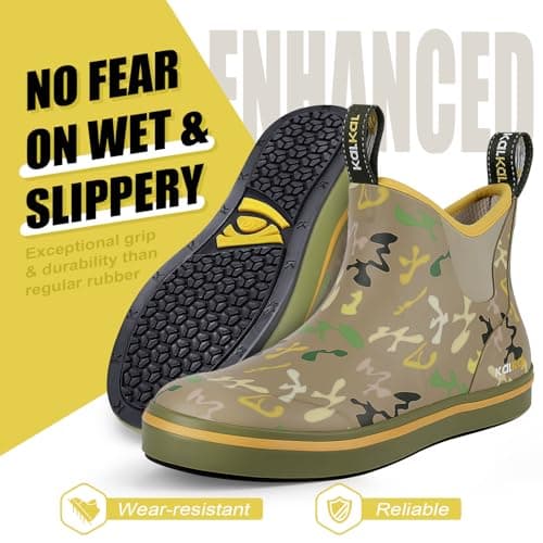 Kalkal Men's Deck Boots Anti-Slip Saltwater Fishing Rain Boots with Memory Foam, Waterproof Rubber Ankle Work Boots for Sailing (Earth Tone, Size10) - Thumbnail 4