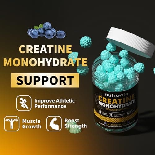 Nutravita NSF Certified Creatine Gummy - Creatine Monohydrate Gummies for Men & Women-5g of Creatine Monohydrate per Serving - Sugar Free,Vegan, Blueberry Flavor, 120 Count - Thumbnail 6