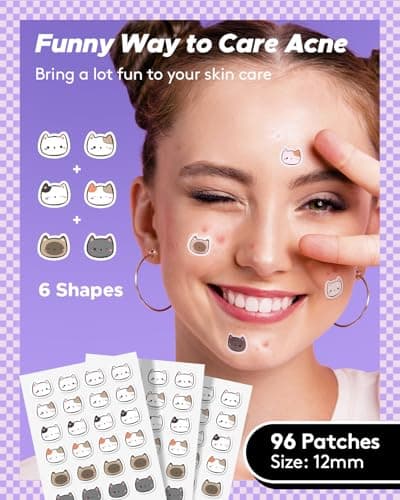 LitBear Acne Patch Pimple Patch, Cat Shaped Acne Absorbing Cover Patch, Hydrocolloid Acne Patches For Face Zit Patch Acne Dots, Tea Tree Oil & Salicylic Acid, 96 Patches, 12mm - Thumbnail 2