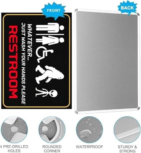 Carastora All-Gender Bathroom Wall Sign – Funny Wash Hands Reminder, Alien & Creature Theme Metal Sign for Home, Office or Public Restroom, 8x12 Inch - Thumbnail 5