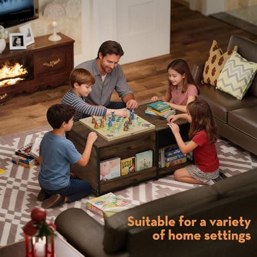 SINPAID Coffee Table with Storage, Rectangular Coffee Tables for Living Room, Farmhouse Coffee Table with Hidden Storage Compartment and Adjustable Shelves, Walnut - Thumbnail 2