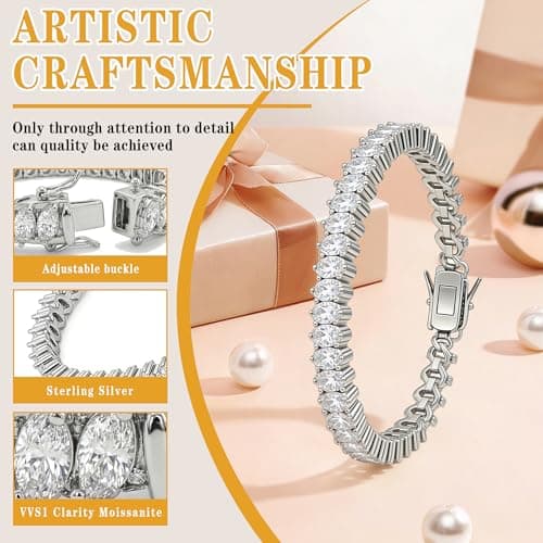 Moissanite Tennis Bracelet For Women,Wave Cut D-Color VVS1 Platinum Plated Silver Tennis Bracelet,Hypoallergenic Bezel 7.5Ins, Ice Crystal Sparkling,Exquisite Jewelry,with Gift Box,Ideal Gift for Wife/Mom - Thumbnail 3
