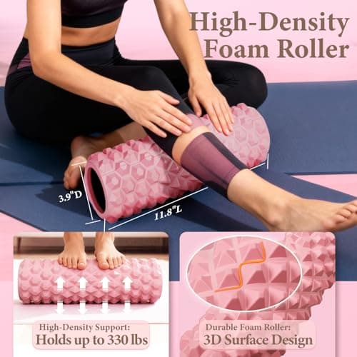 LZCDUDU Pink Pilates Ring Kit with 14 inch Magic Circle & Foam Roller, Ergonomic Home Workout Equipment Set, Full Essentials for Women Beginners - Includes Exercise Guide & Storage Bag - Thumbnail 4
