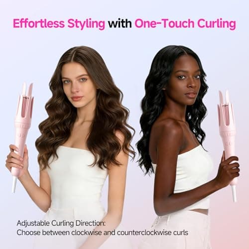 Dyhoo Auto Curling Iron 1.25 Inch, Rotating Hair Curler for Beach Waves, AutomaticHair Curler with Anti-Scald & Anti-Tangle, Ceramic Curling Wand for Long Hair, Dual Voltage, Pink - Thumbnail 6