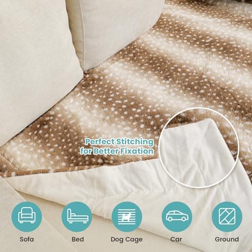 COZY KISS Waterproof Pet Blanket, Christmas Deer Print Blanket for Bed Couch Protector, Reversible Washable Plush Dog Faux Fur Throw for Puppy, Double Sided Cat Blanket, 30x40 inch, Brown - Thumbnail 6