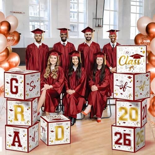 OHOME 8 Pack Graduation Decorations 2026 - Graduation Party Decorations 2026 - Balloon Boxes for Class of 2026 Party Favors Supplies - Yard Signs Banner Backdrop Decor (Red) - Thumbnail 5