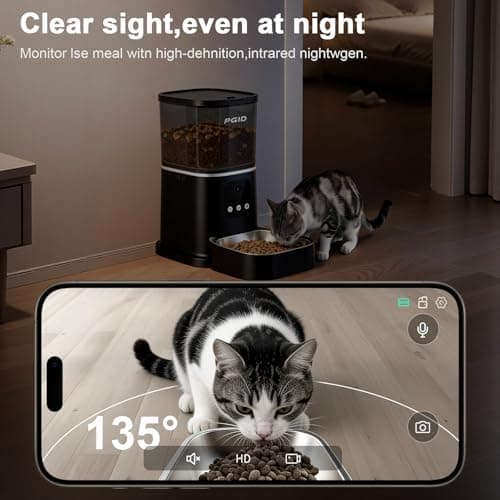 PGID Automatic Cat Feeder with 4K Camera,2.4G Auto Dog Feeder w Night Vision,Pet Feeder w2-Way Audio,Timed Cat Feeders for Dry Food,Dogs Food Dispenser w APP Control 5L - Thumbnail 3