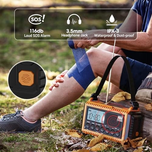 5000 Emergency Weather Radio with AM/FM/NOAA/SW, 5 Ways Powered Solar Hand Crank Alert Radio with LCD Display&SOS, Portable Radio with Cellphone Charger, Flashlight, Reading Lamp, Headphone Jack - Thumbnail 5